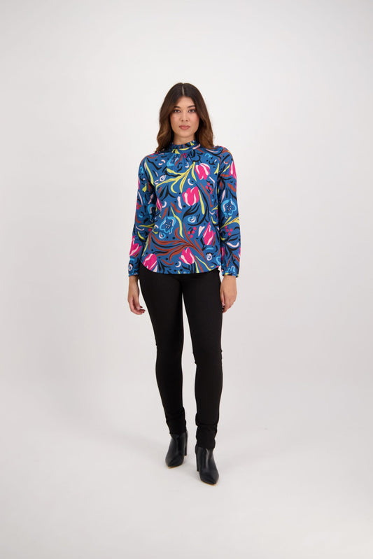 Vassalli ruffle neck Top 4307