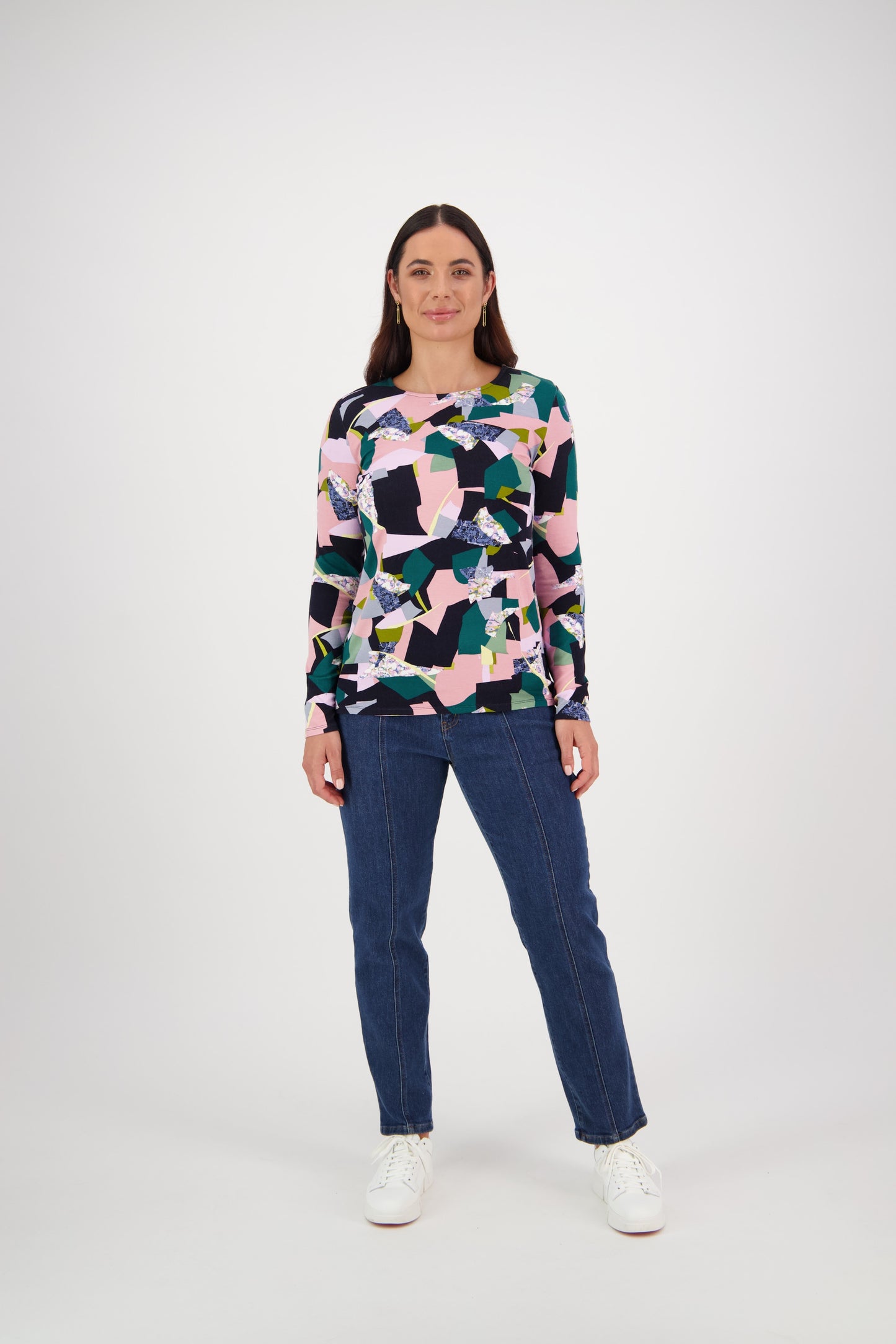 Vassalli Long Sleeve Round Neck Printed Knit Top - Muse