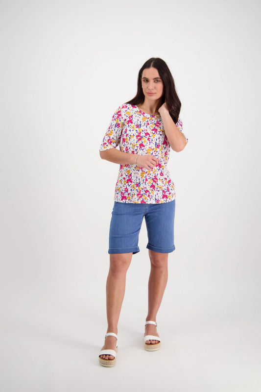 Vassalli 3/4 sleeve round neck top 4329