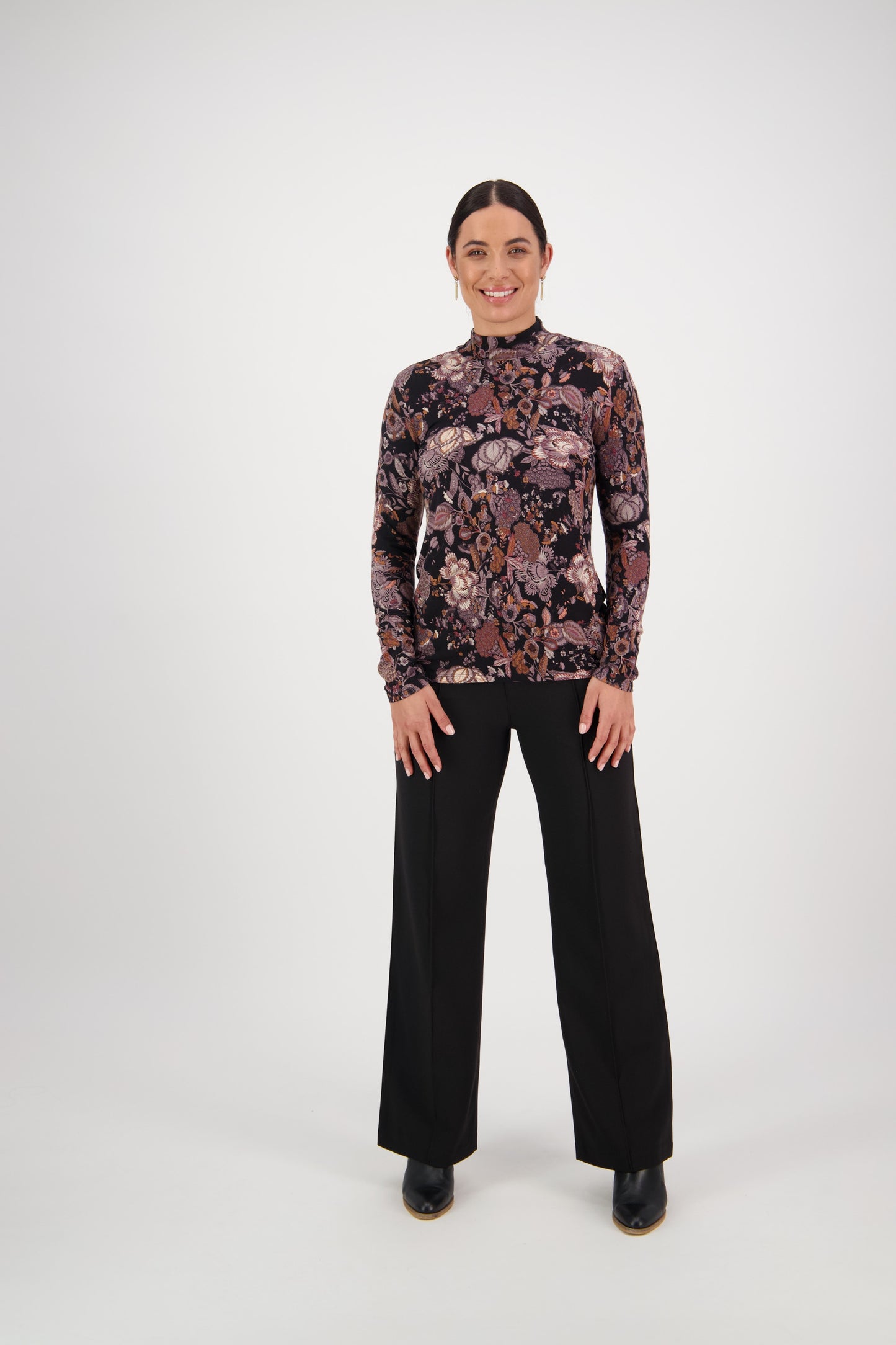 Vassalli Long Sleeve Printed Knit Top with High Neck - Vintage