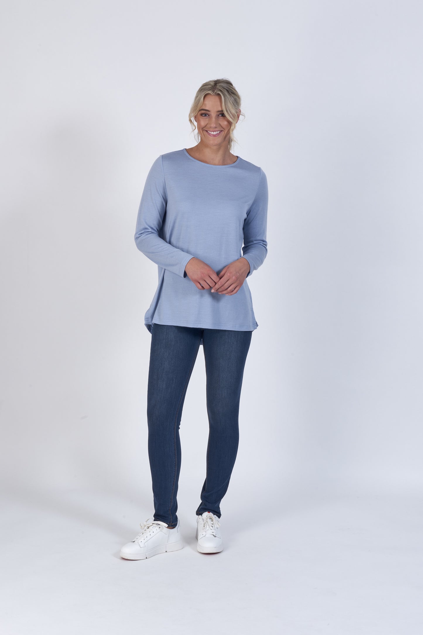 Vassalli Iceberg 100% Merino Long Sleeve Top with back button Placket