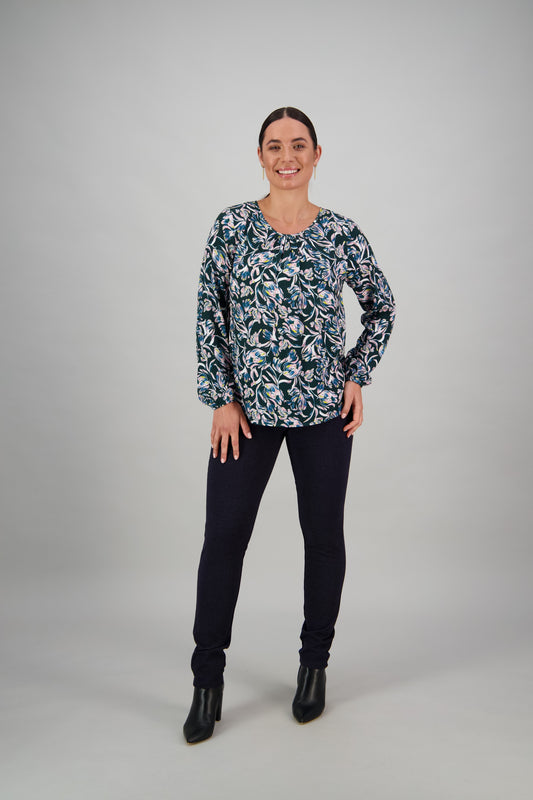 Vassalli Valentina Long Sleeve Top with Gathered Neckline