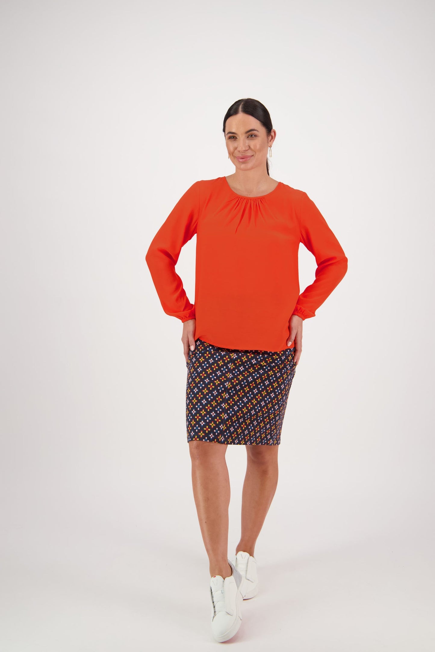 Vassalli Sunset Long Sleeve Top with gathered Neckline