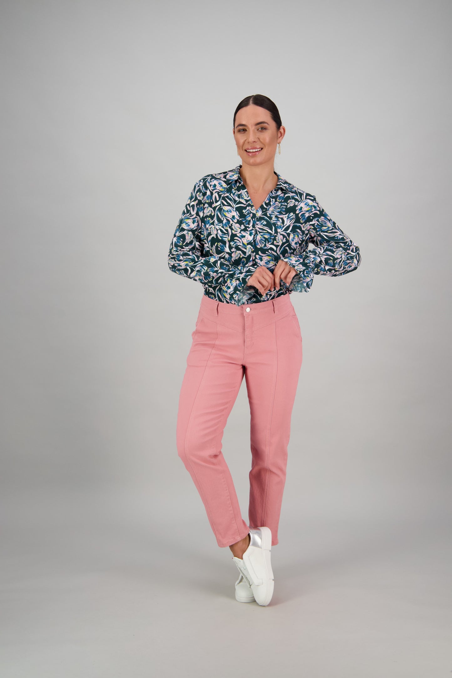 Vassalli Ankle Grazer Yoke Front Jean - Dusky Pink