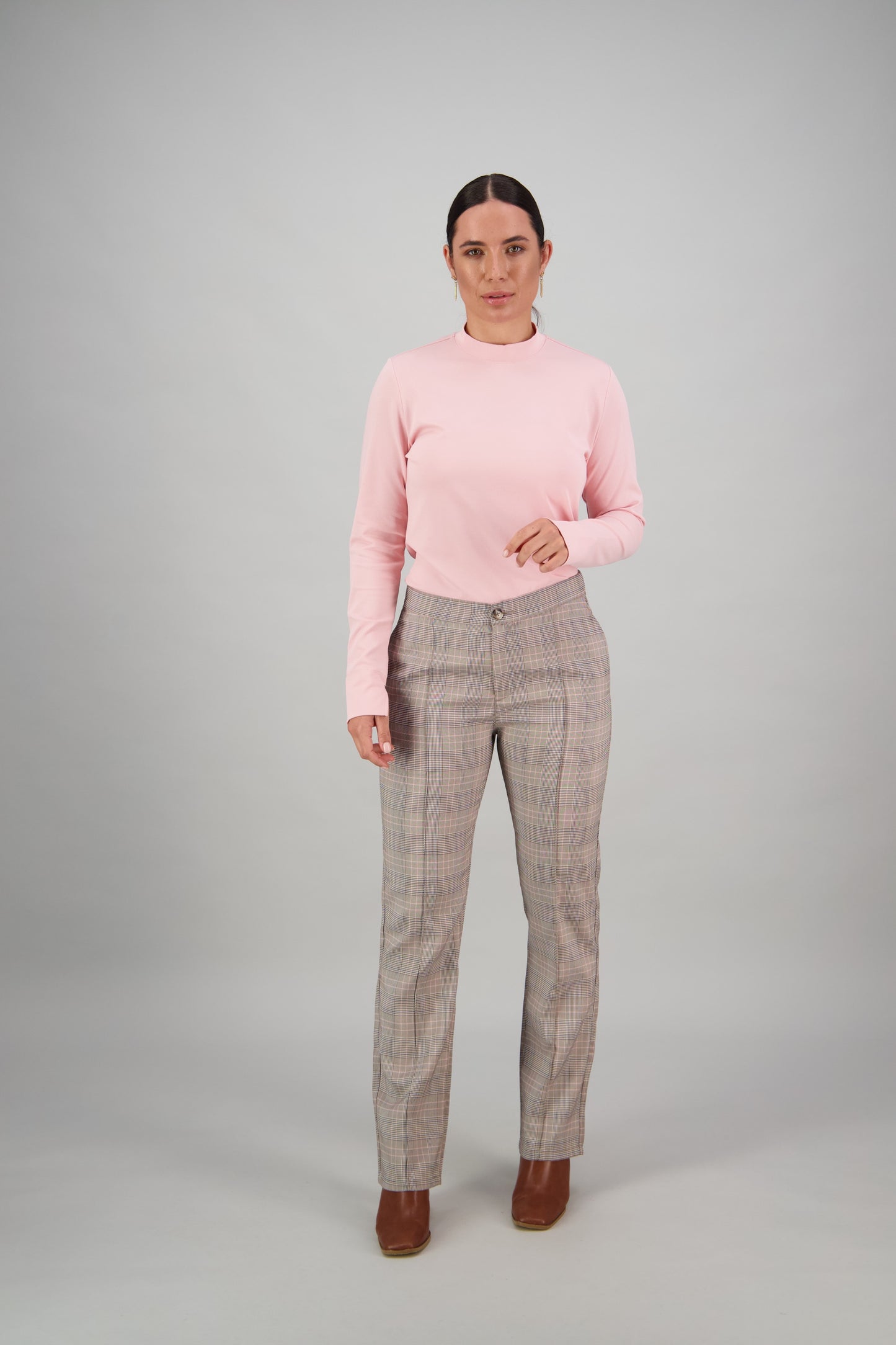 Vassalli Slim Leg Full Length Pant - Pink Check