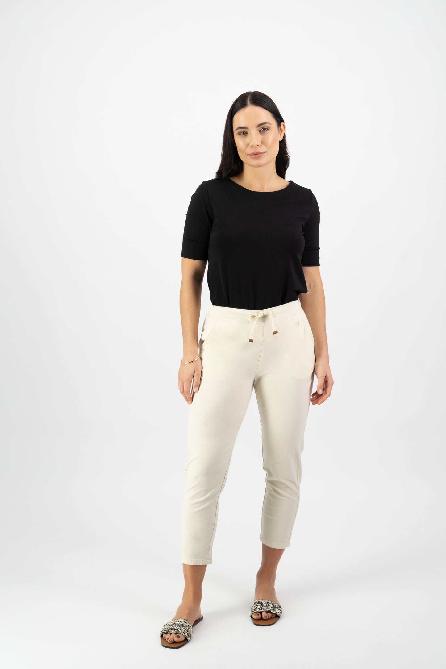 Vassalli Ecru 7/8 Length Skinny Leg Elastic Waist Pant