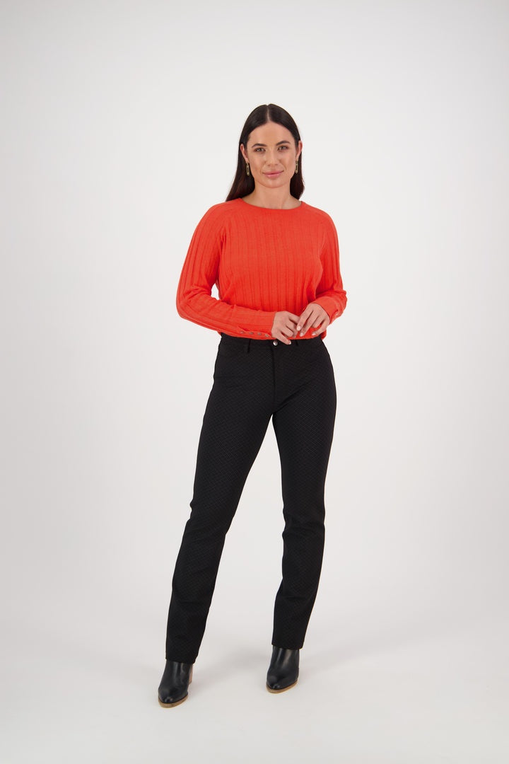 Vassalli Mosaic Slim Leg Full Length Printed Ponti Pant with Fly