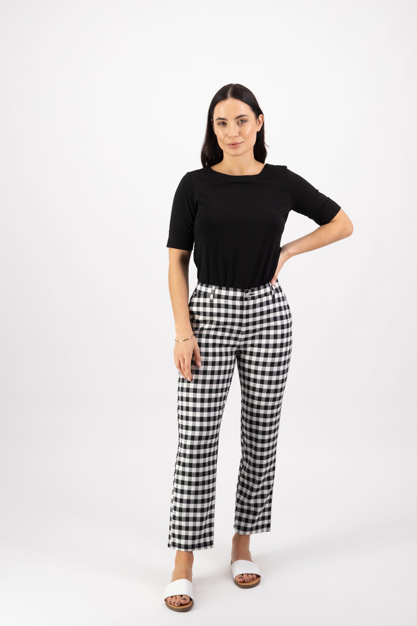 Vassalli Black and Ecru check with Fly 7/8 Slim leg Pant