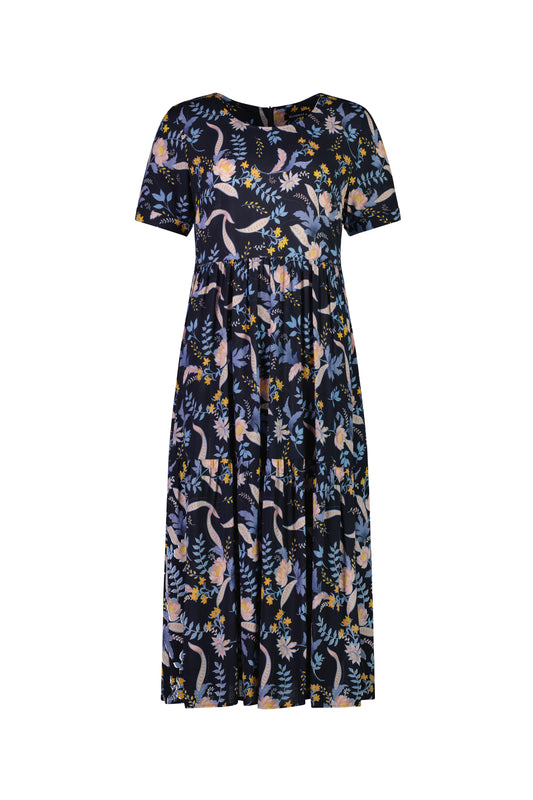 Vasaalli Round Neck Short Sleeve Tiered Dress 6070