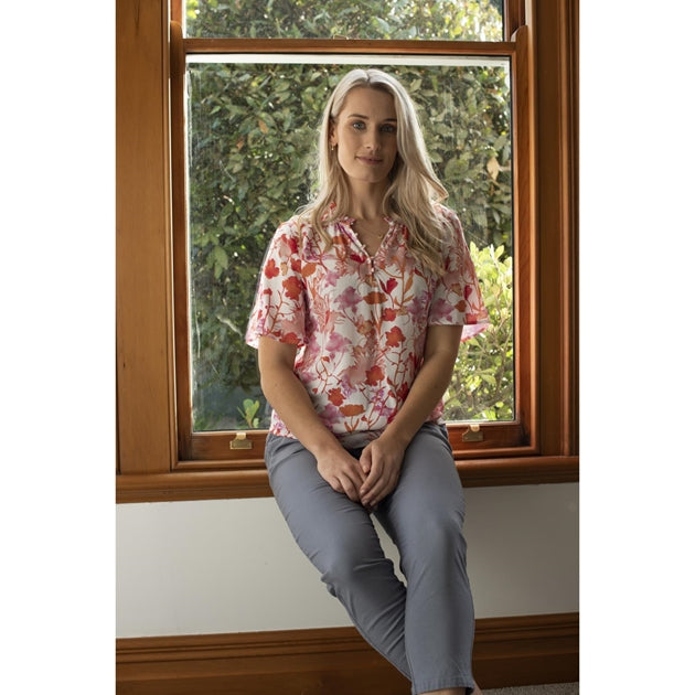 Vassalli Btn Front Floaty Top - Pastel Posey