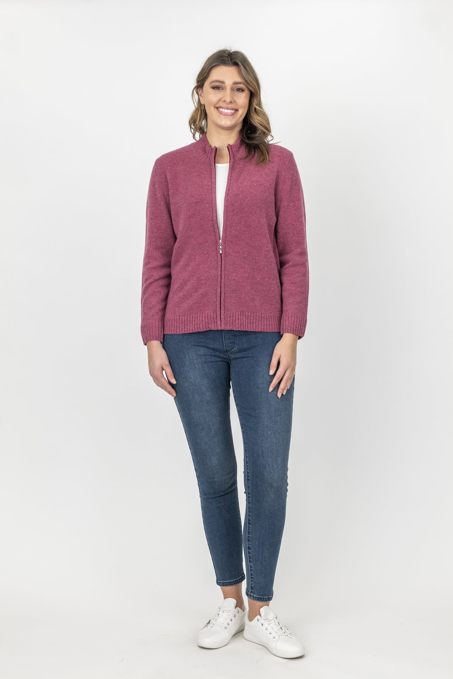Bromley Raspberry Pure Wool Zip Cardigan