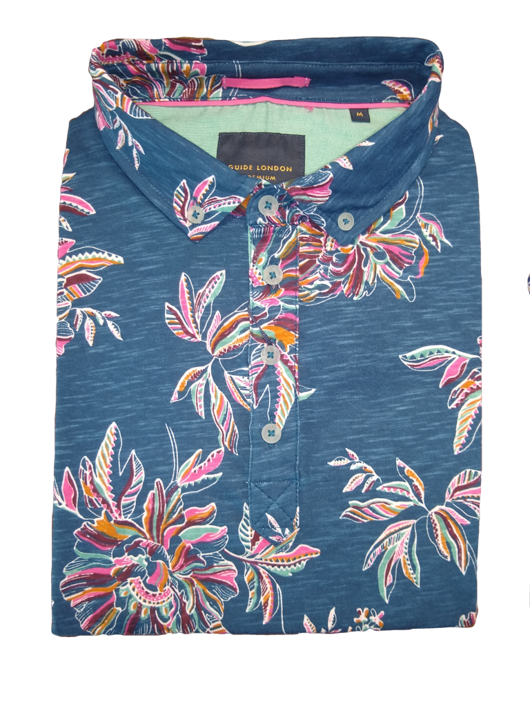 Guide London Blue Leaves Short Sleeve Shirt