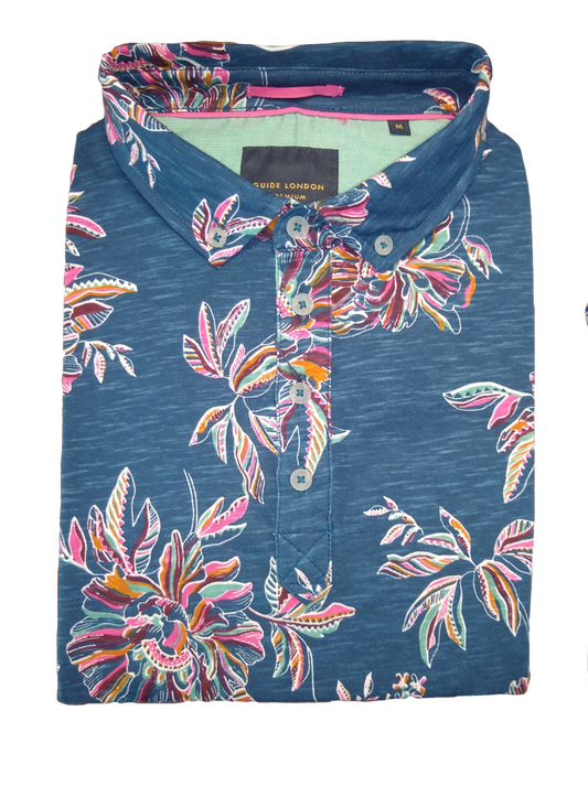 Guide London Blue Leaves Short Sleeve Shirt