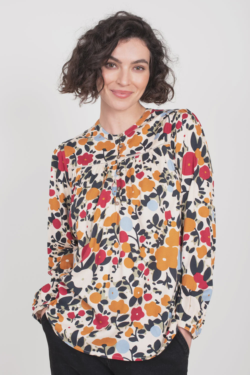 Brakeburn Red Bloom Floral Long Sleeve Blouse