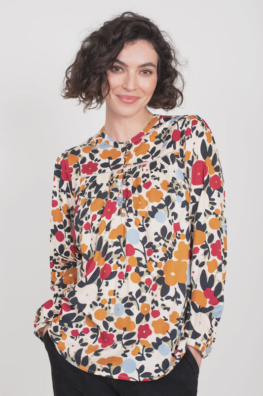 Brakeburn Red Bloom Floral Long Sleeve Blouse