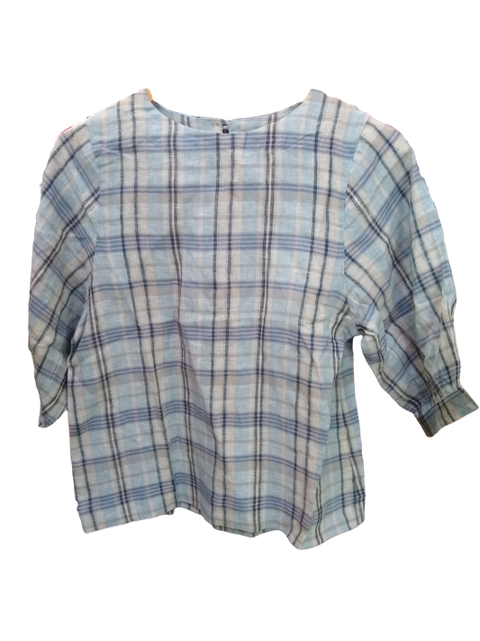 Blackstone Sky and Black Linen Short Sleeve Top