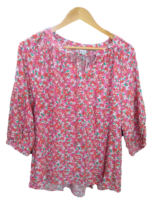 Blackstone Luscious Red Gathered Yoke Half Sleeve Top