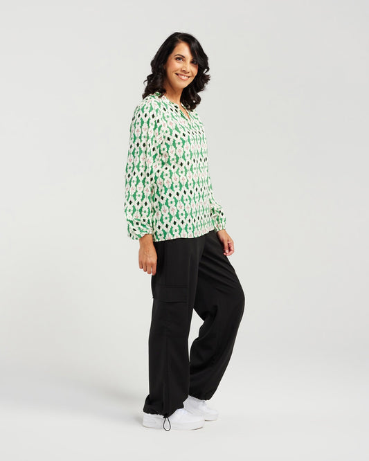 Blackstone Collared V Neck Top - Winter Green