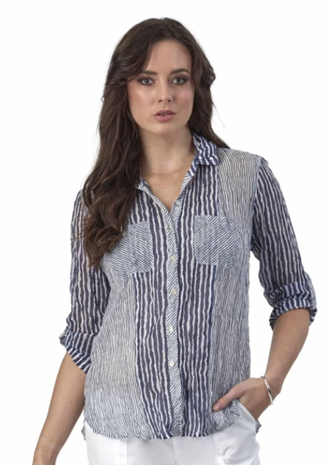 Vassalli Crinkle Button Front Shirt