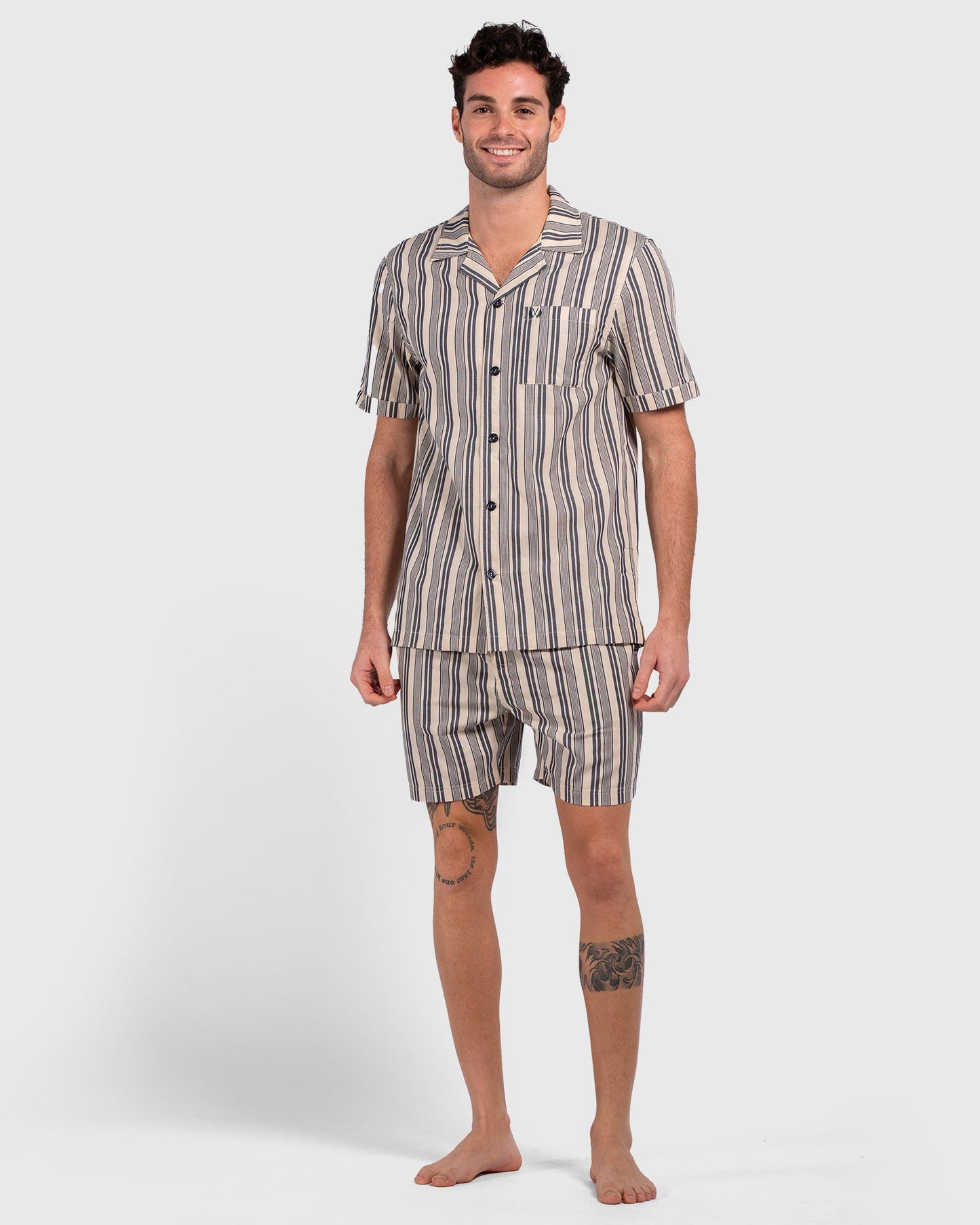 Coast Sand Navy Stripe Coastal Shorty Pyjamas