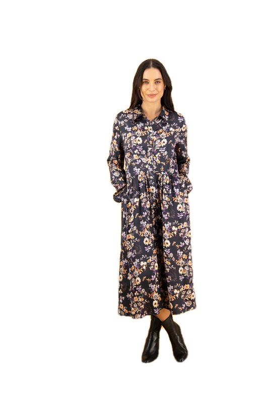 Vassalli Flora Printed with Waist Panel Long Shirt Dress