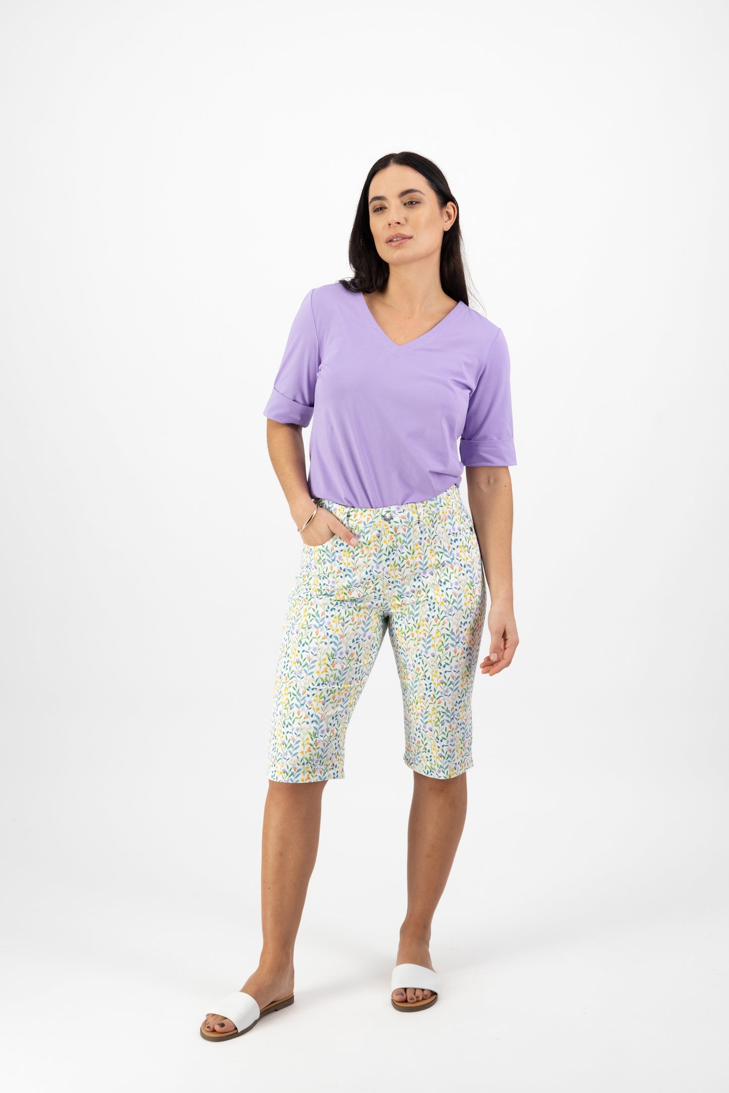 Vassalli Wild Floral Printed Lightweight Straight Leg Short
