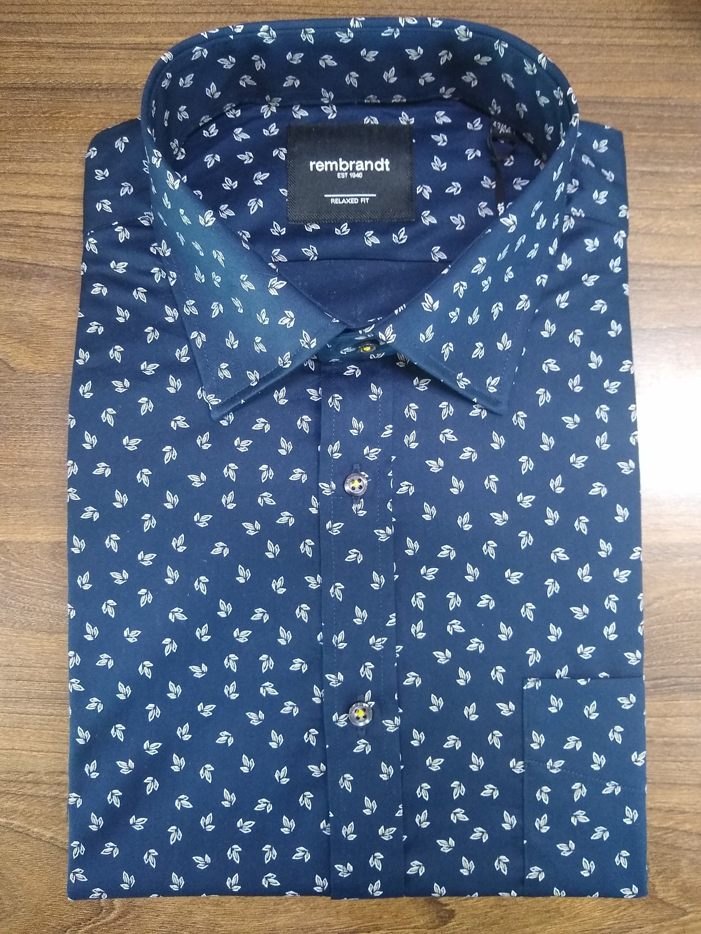 Rembrandt Sinatra Navy & Yellow Autumn Leaves Long Sleeve Shirt