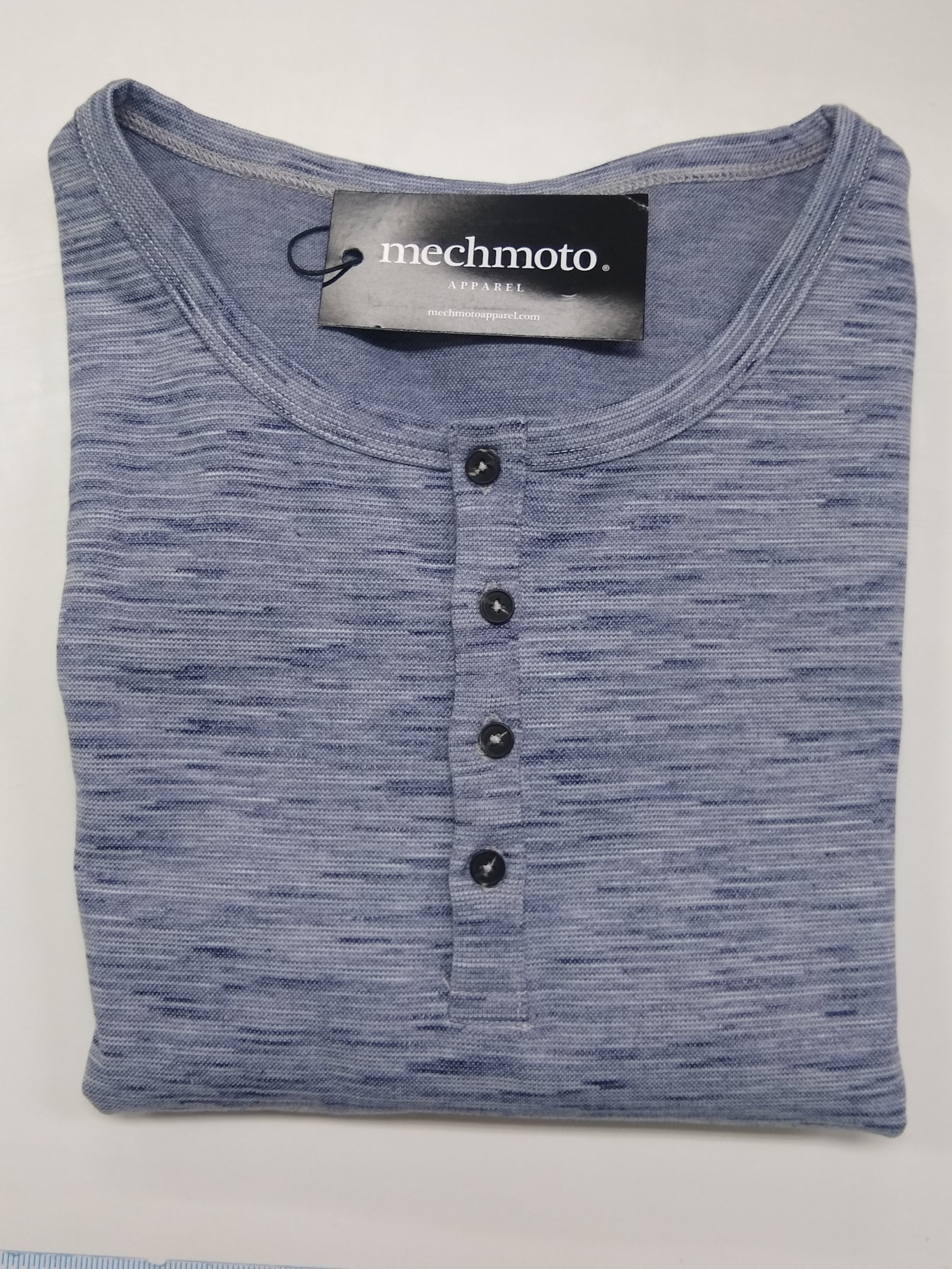Mechmoto 4 Button Grandpa Long Sleeve Tee Shirt - Blue