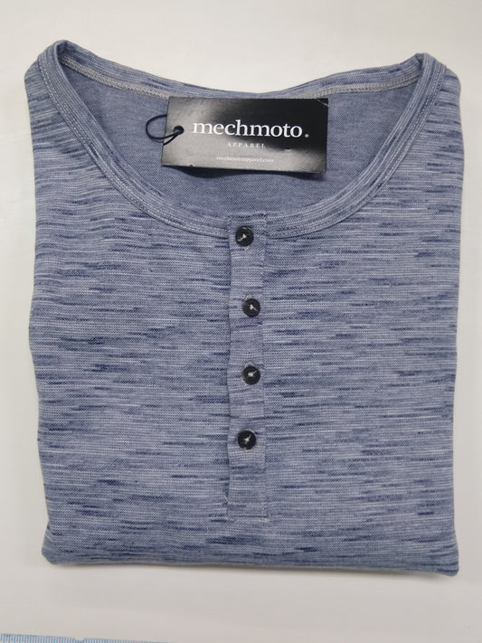 Mechmoto 4 Button Grandpa Long Sleeve Tee Shirt - Blue