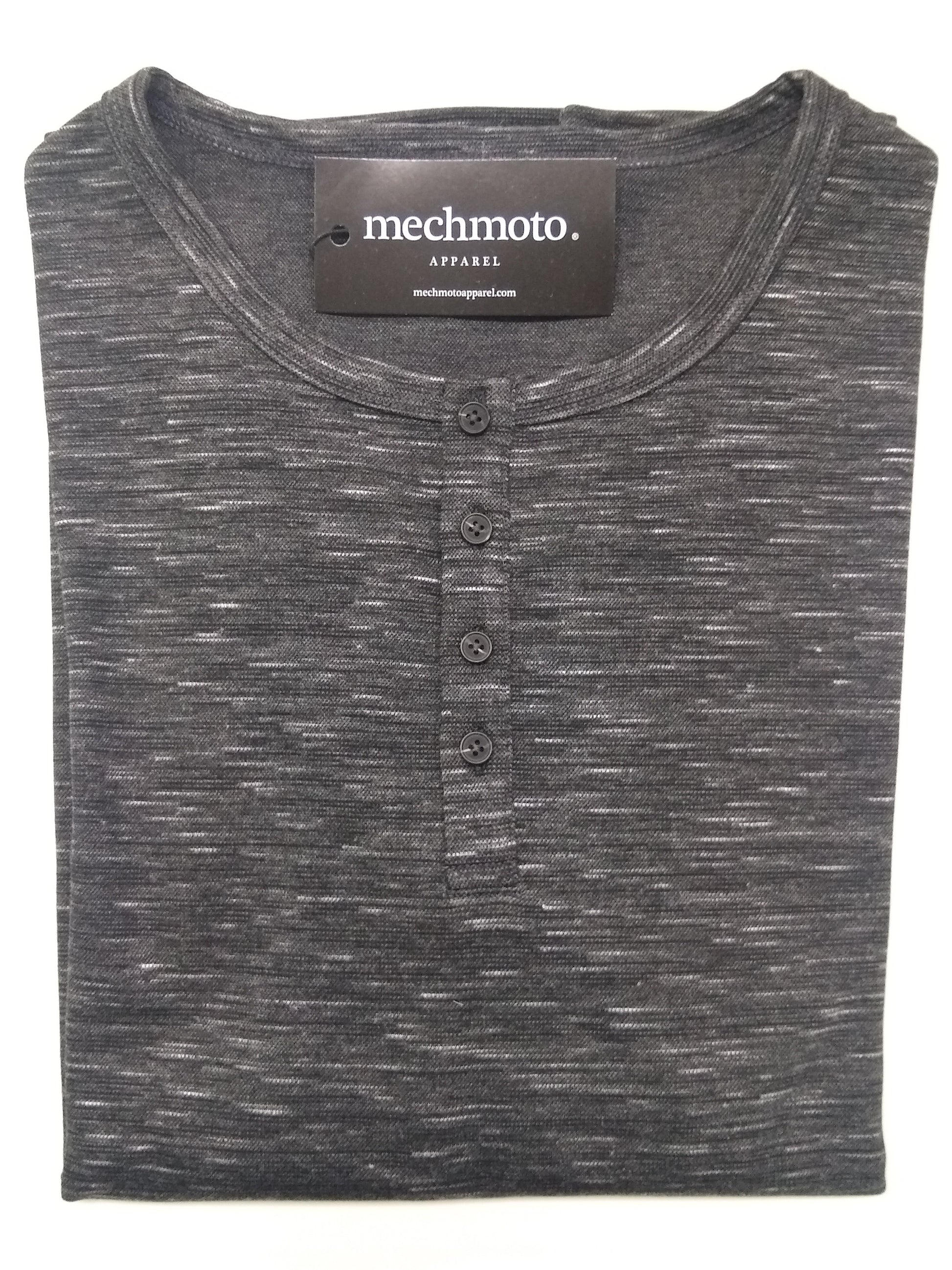 Mechmoto 4 Button Grandpa Long Sleeve Tee Shirt - Charcoal
