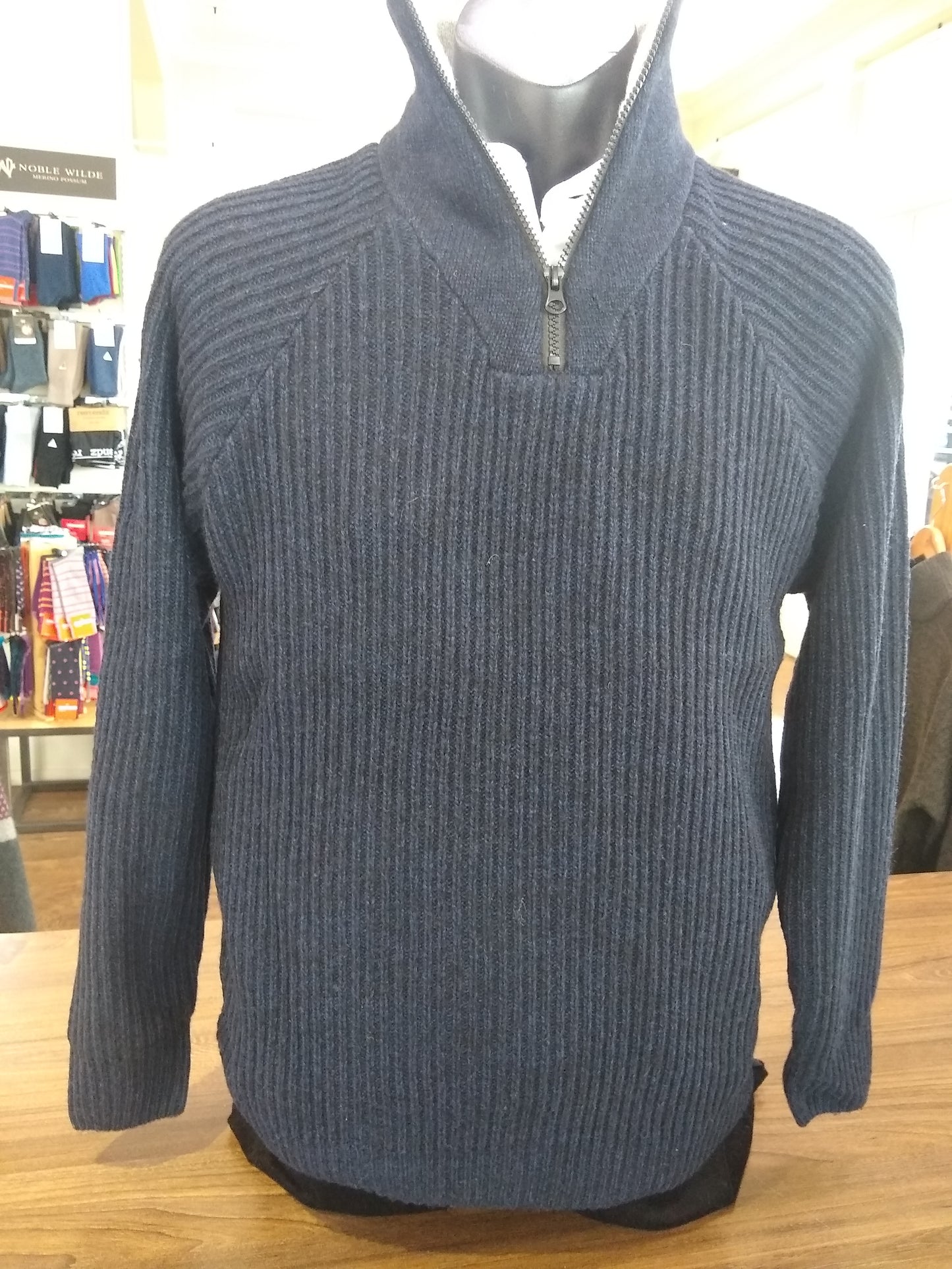 Berlin Navy 1/4 Zip Rib Wool Sweater