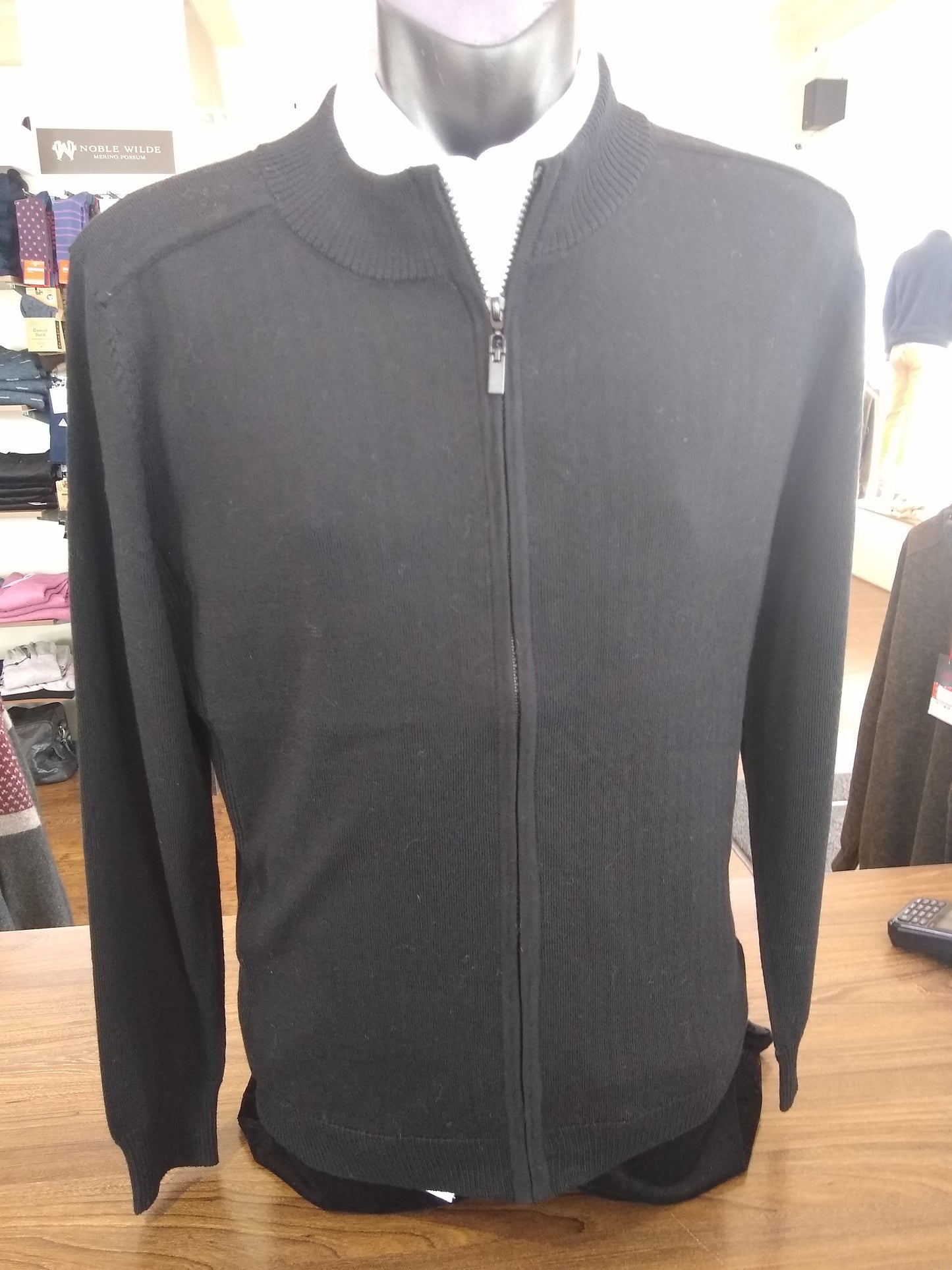 Berlin Black Full Zip Merino Jumper