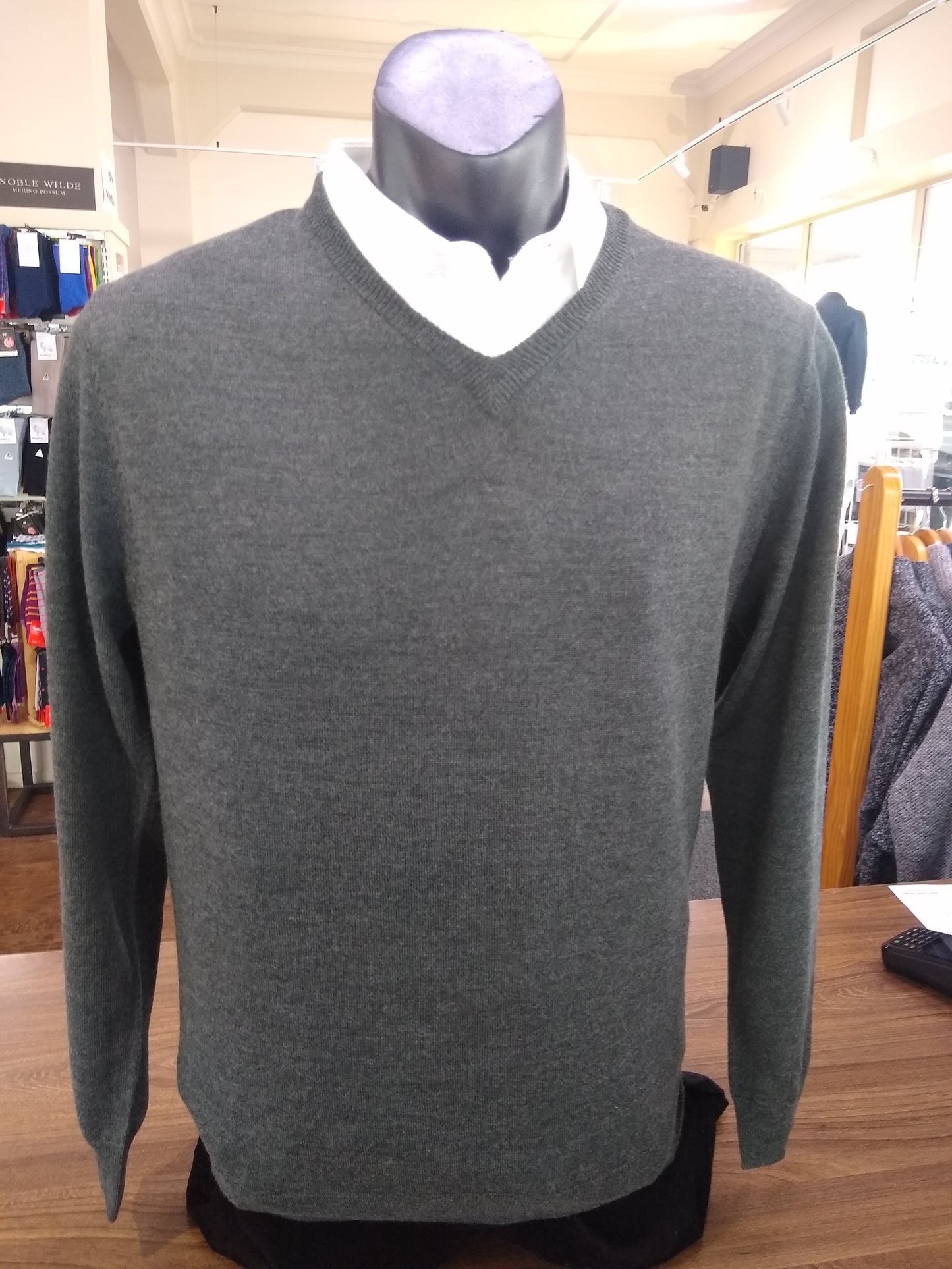 Berlin Olive Merino V Neck Jumper