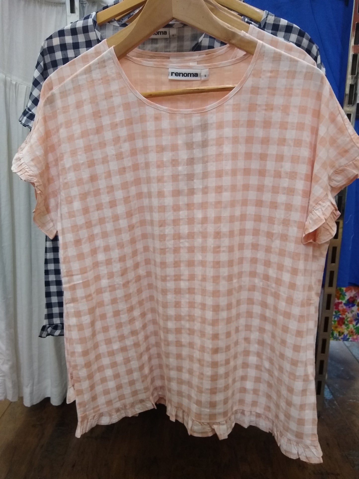 Renoma Pink Check Frill Short Sleeve Top