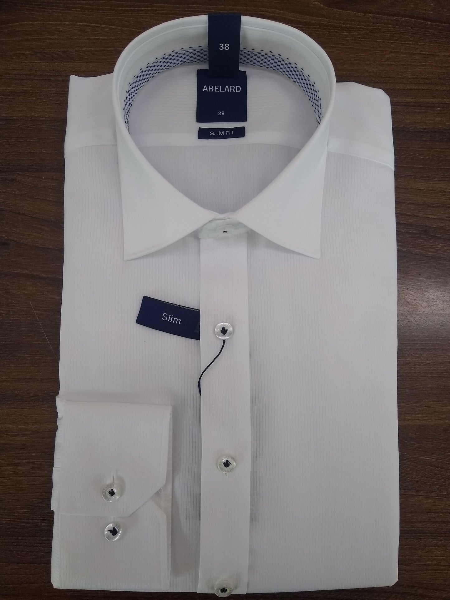 Abelard White Slim Self Stripe Long Sleeve Shirt