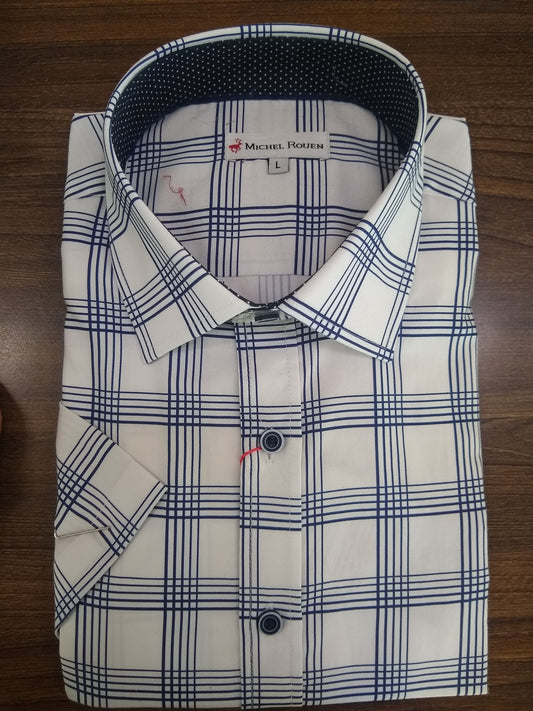 Michel Rouen Navy Large Check Short Sleeve Shirt