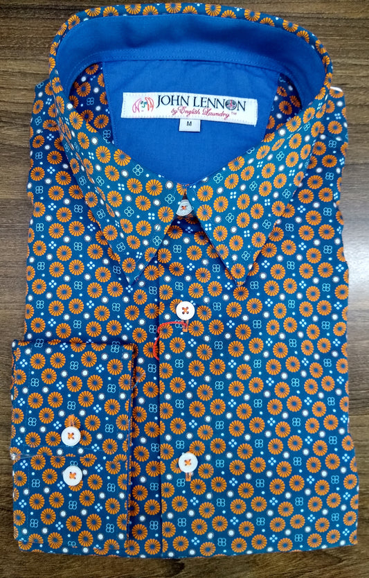 John Lennon Blue Orange Geometric Long Sleeve Shirt