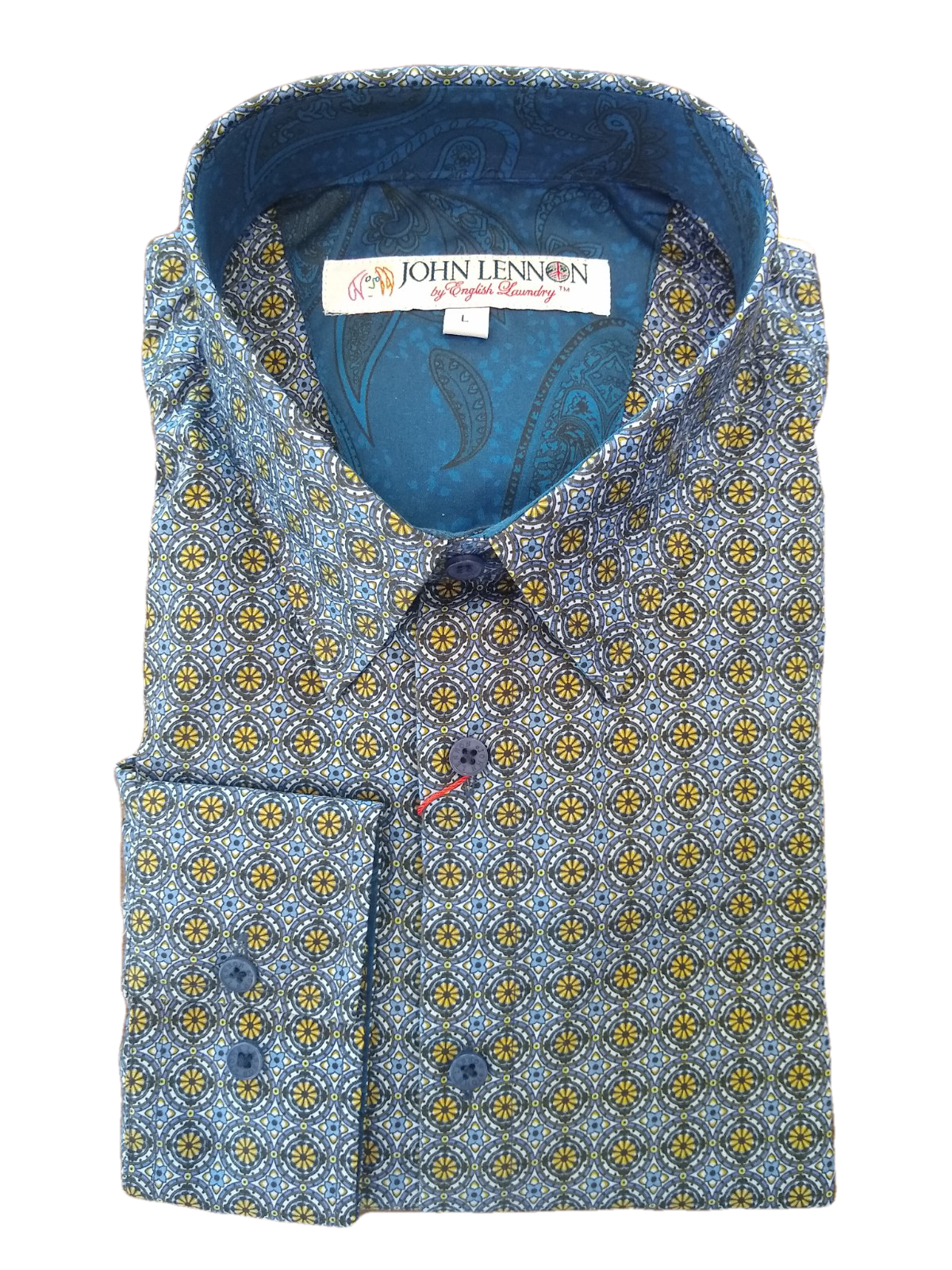 John Lennon Blue-Gold Print Long Sleeve Shirt
