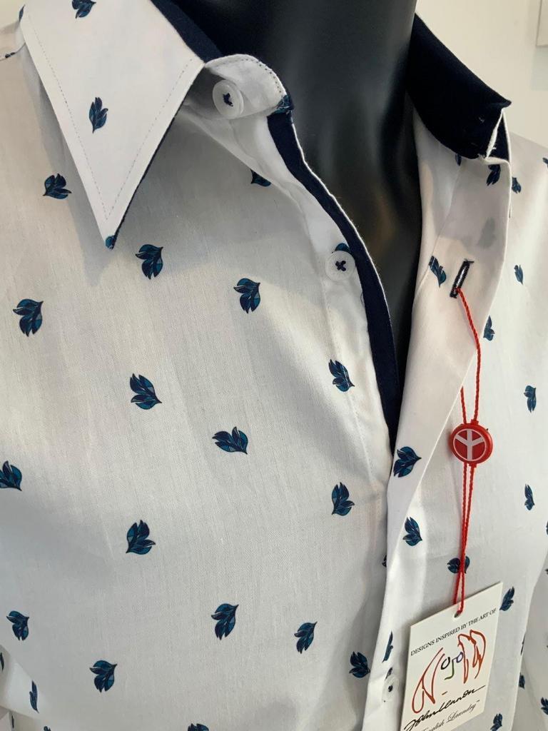 John Lennon White Leaf Print Long Sleeve Shirt - JLW7010Long Sleeve