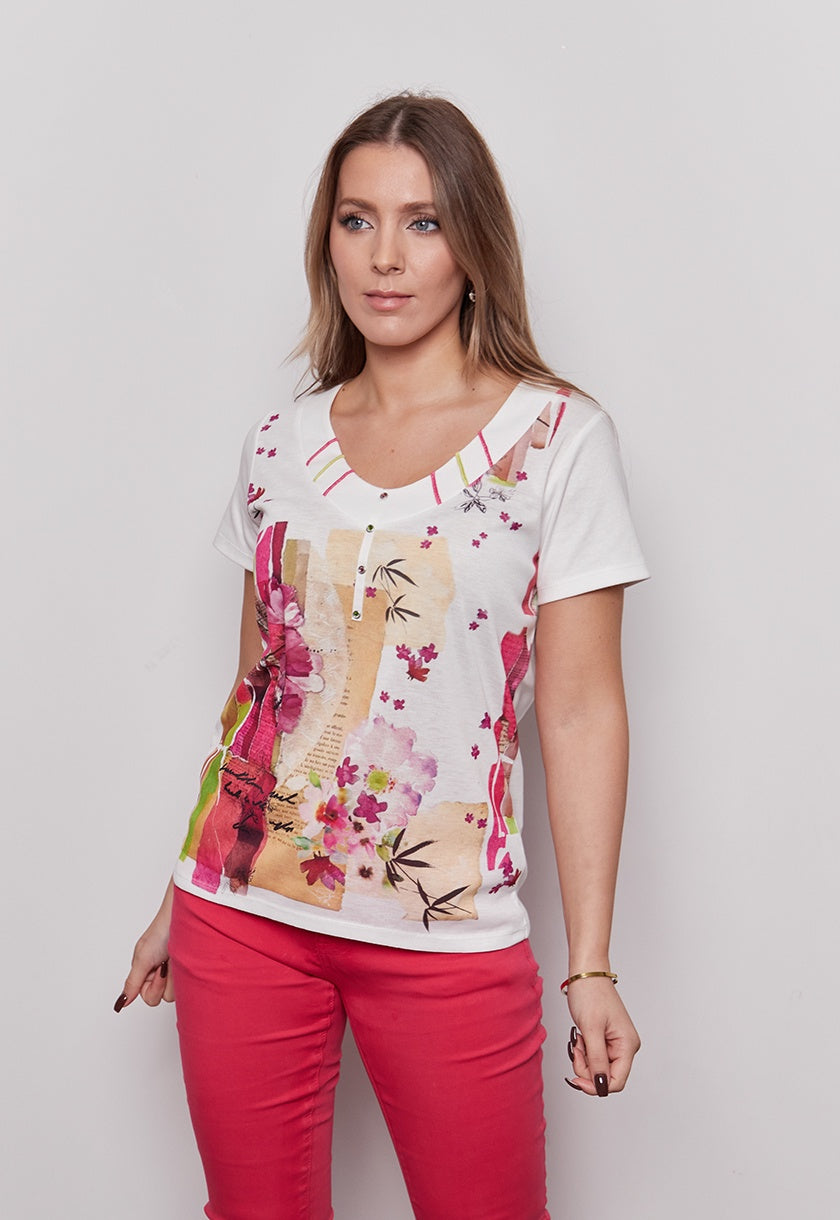 Kalisson Pink Multi Short Sleeve Top