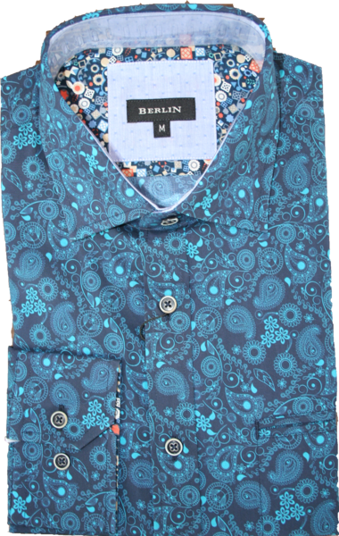 Berlin Teal Paisley LS Shirt