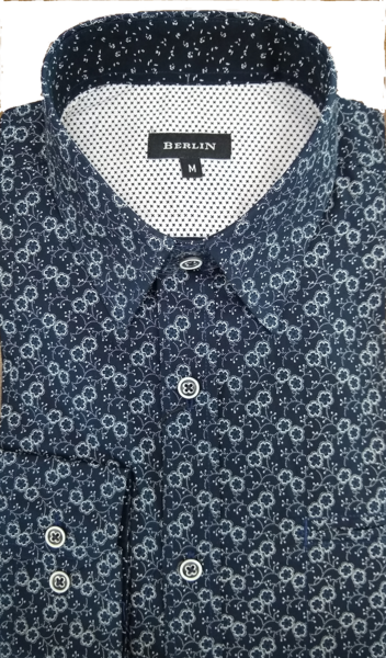 Berlin Navy Floral Print LS Shirt