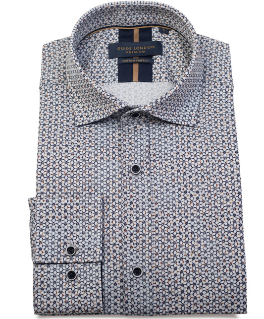 Guide London Symmetrical Navy/Tan Long Sleeve Shirt