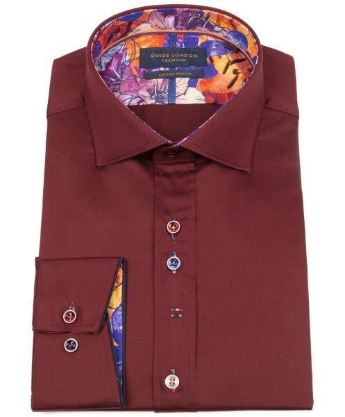 Guide London Burgundy Stretch Long Sleeve Shirt