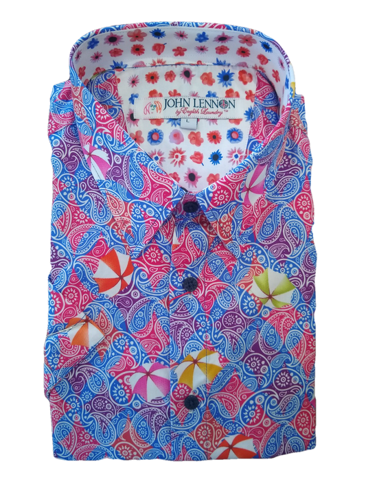 John Lennon Blue-Gold Print Long Sleeve Shirt