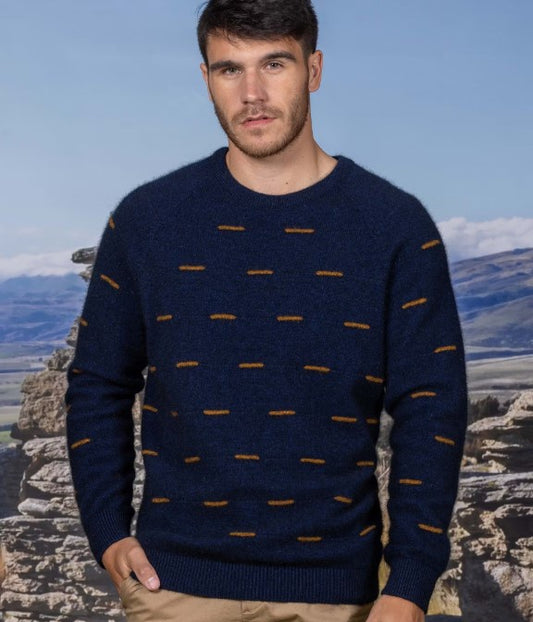 Noble Wilde Mens Morse Code Crew Neck Sweater - Maritime