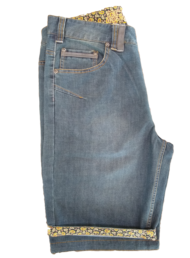 Berlin Square Weave Leather Trim Denim Shorts