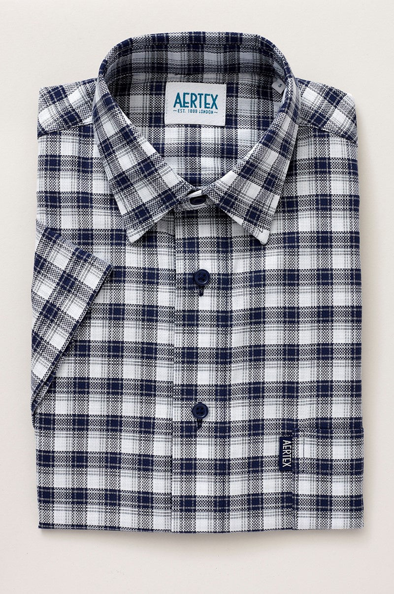 Aertex Taunton Bold Navy Check Short Sleeve Shirt