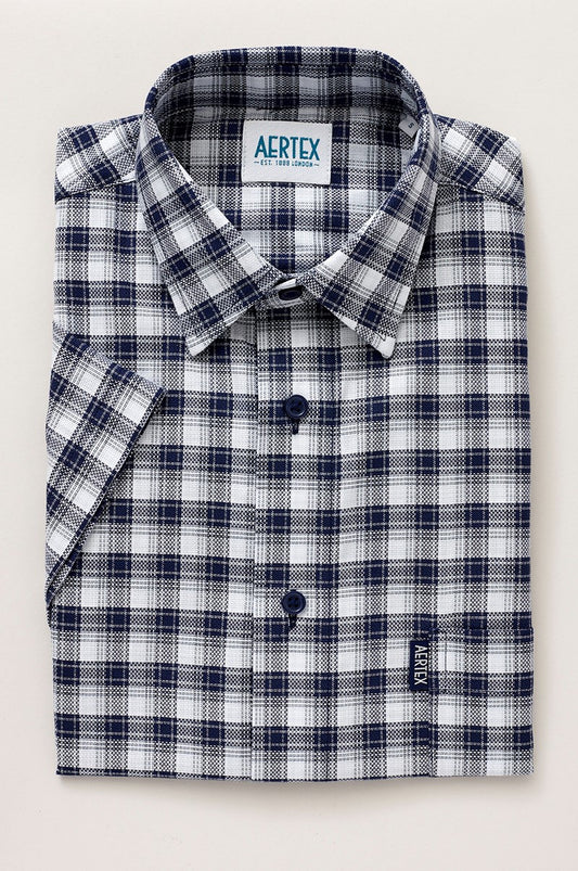 Aertex Men's Bold Navy Check Short Sleeve Shirt