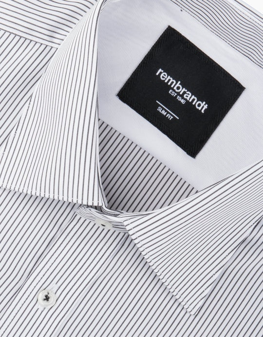 Rembrandt London Black and White Stripe Slim Long Sleeve Shirt